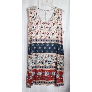 Sun Dress Womens 3XL‎ Floral Sleeveless Pull On Polyester Scoop Neck Pockets